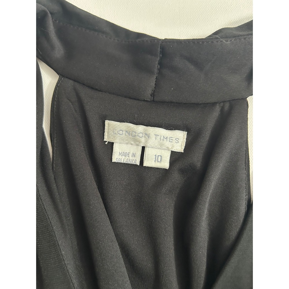 London Times Black Beaded Empire Waist Tulip Hem Halter Cocktail Dress 10 - Picture 7 of 7